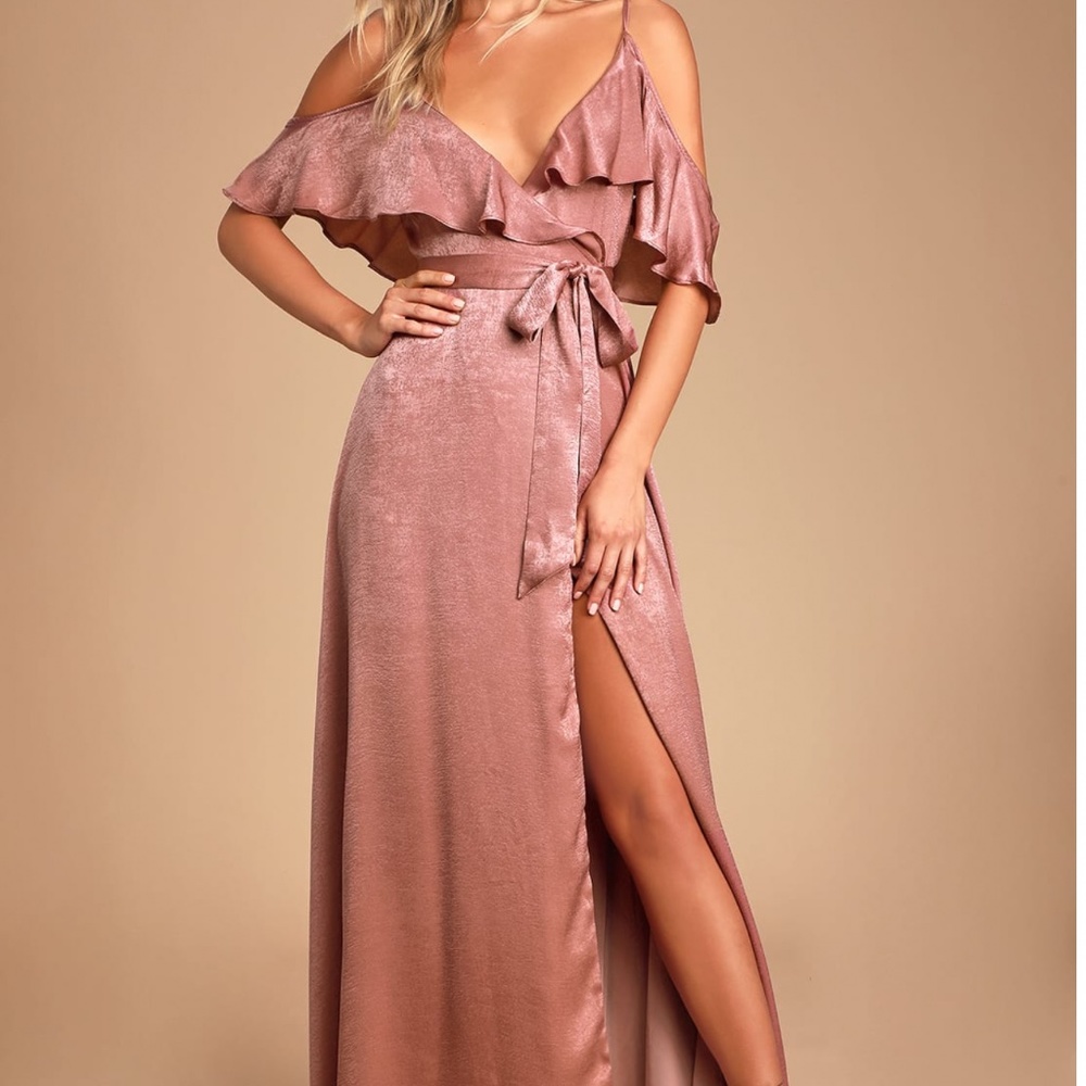 Lulus Rose Satin Wrap Maxi Dress NWT